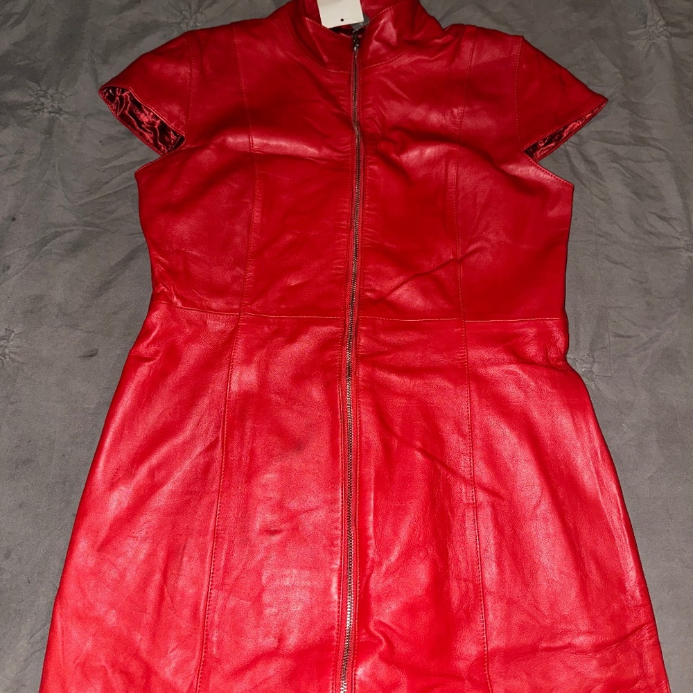 Red leather dress